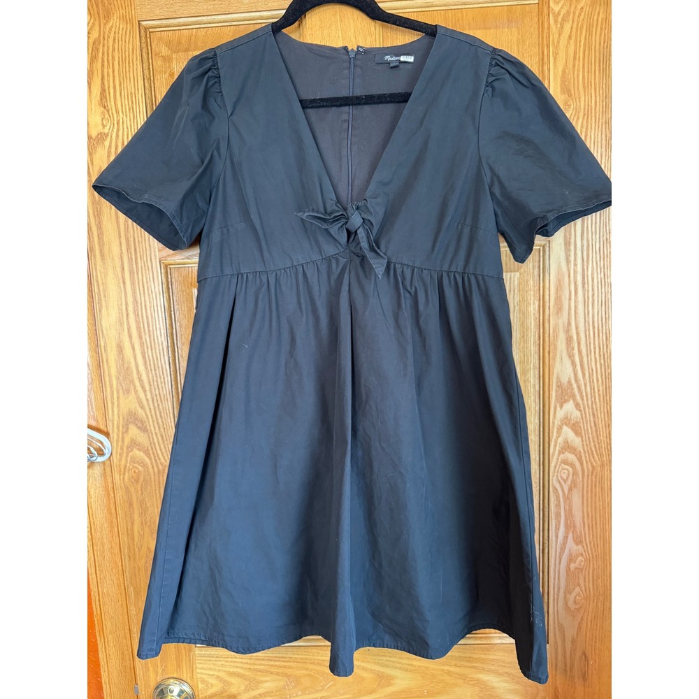 Madewell Black Cotton Tie-Front Babydoll Mini Dress AL312 Size 10